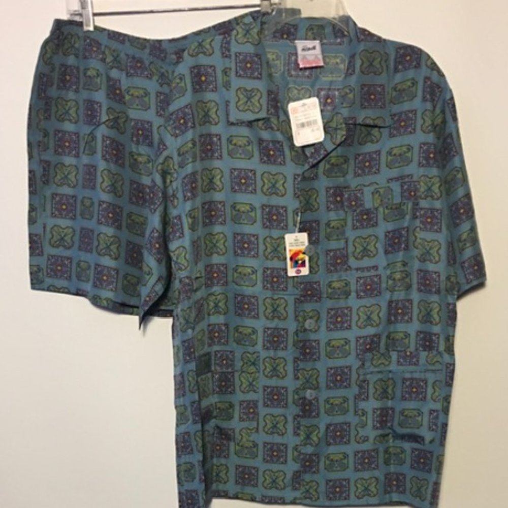 SIGNE INCOGNITO Light Blue Men's Silk Pajama Set With Shorts Size L NWT